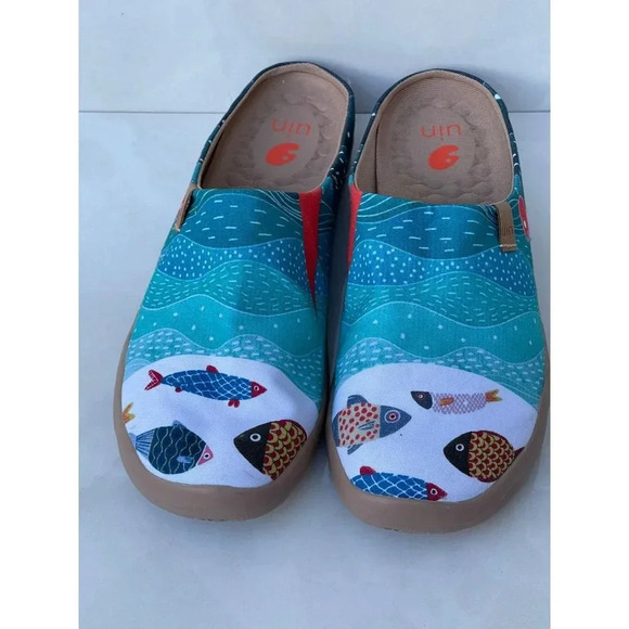 Uin Mens Happy Fish Painted Canvas Slip on Shoes Multicolored Sz 11 - Picture 4 of 13